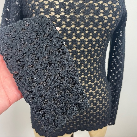 VTG Victorian Top Alberto Makali Lace Med Black Floral BohoGoth Alt Grunge Sheer - Picture 10 of 16